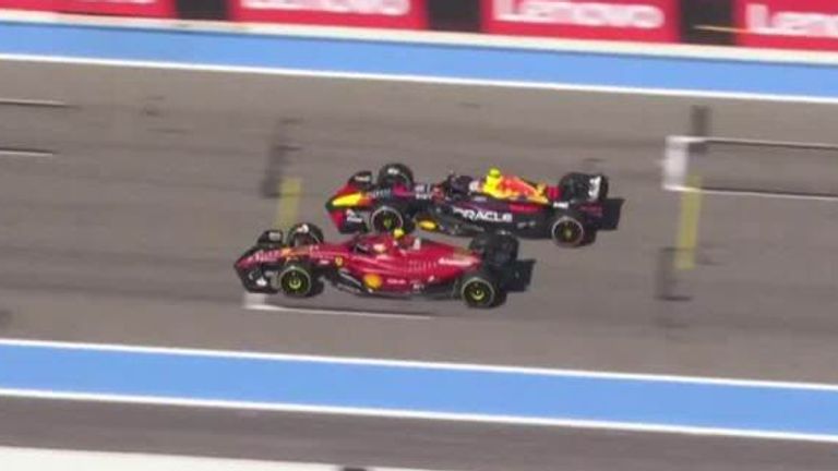 Ferrari interrupt and tell Sainz to pit when he is overtaking Sergio Perez!