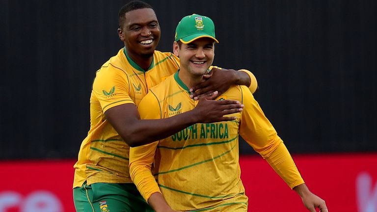 Lungi Ngidi (left) bagged 5-39 for South Africa in Bristol, dismissing Bairstow, Moeen, Buttler, Liam Livingstone and Jason Roy
