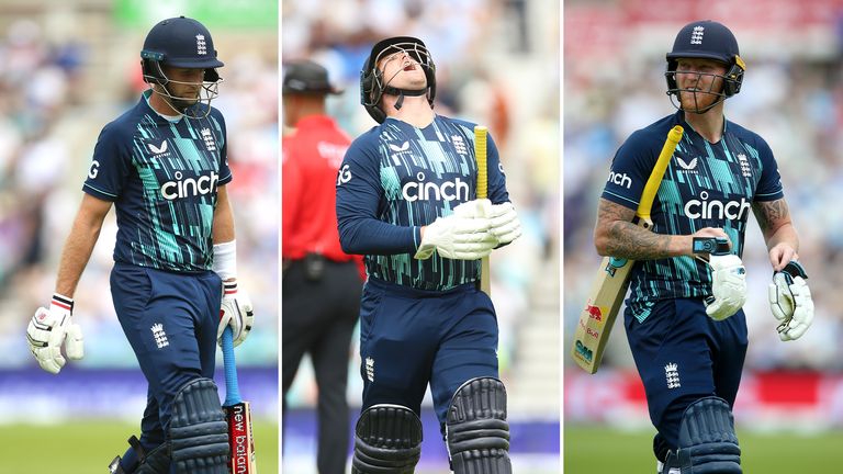 England lost Jason Roy, Joe Root and Ben Stokes for ducks as they tumbled to 7-3 against India in the first ODI at The Kia Oval.