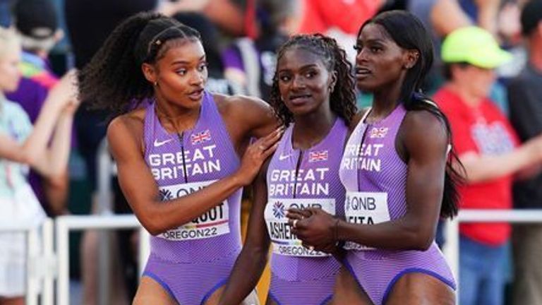Dina Asher-Smith (centre) faces a race against time to be fit for the Commonwealth Games