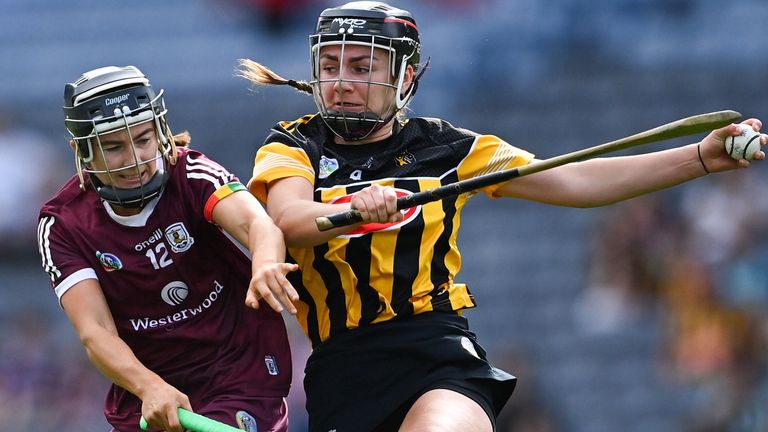 Steffi Fitzgerald of Kilkenny in action against Aoife Donohue of Galway