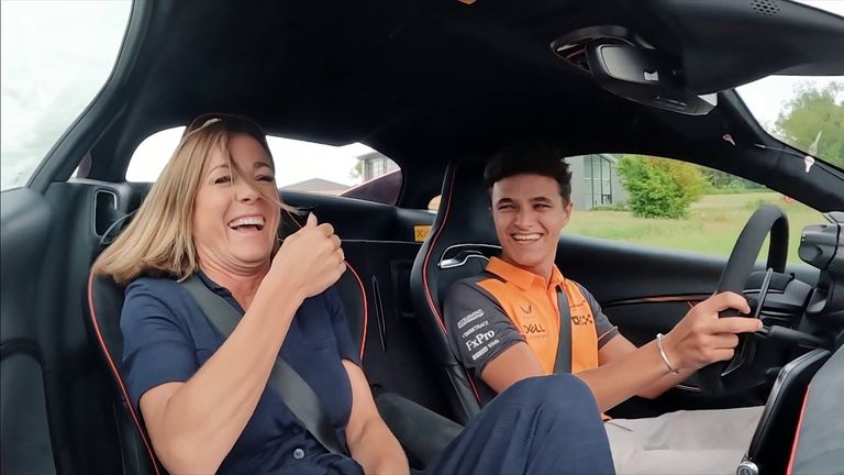 Natalie Pinkham de Sky F1 se une a Lando Norris de McLaren para conversar antes de su carrera de casa en el Gran Premio de Gran Bretaña.