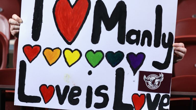 Some Manly fans came with signs to support the LGBTQ+ community