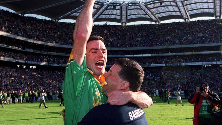 Joyce celebrates the 2001 All-Ireland victory with John O'Mahony