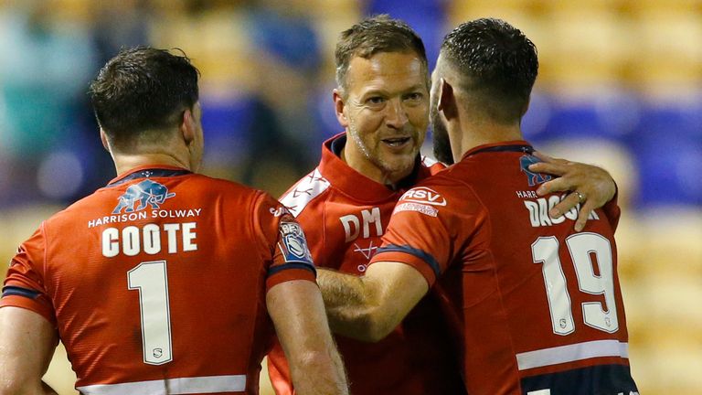 Hull KR interim head coach Danny McGuire celebrates the win at full time