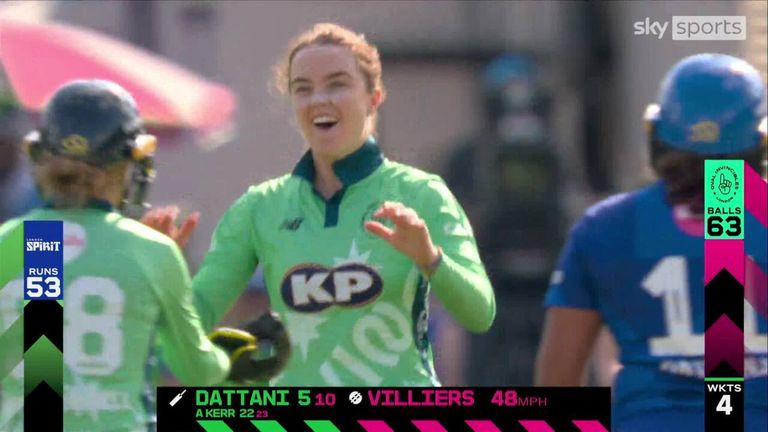 Watch Mady Villiers's outstanding wickets in The Hundred as goes 4-12 for the Oval Invincibles against the London Spirit 