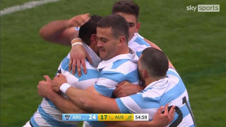 Juan Martín González remató un épico intento de equipo mientras Argentina aumentaba aún más su ventaja sobre Australia en el Campeonato de Rugby.