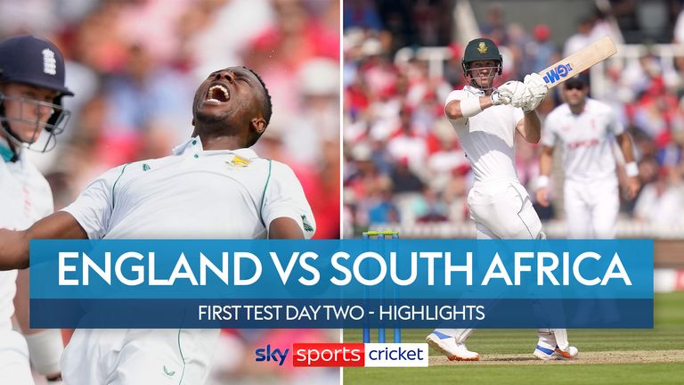 Highlights from day two of the first LV= Insurance Test between England and South Africa at Lord's.