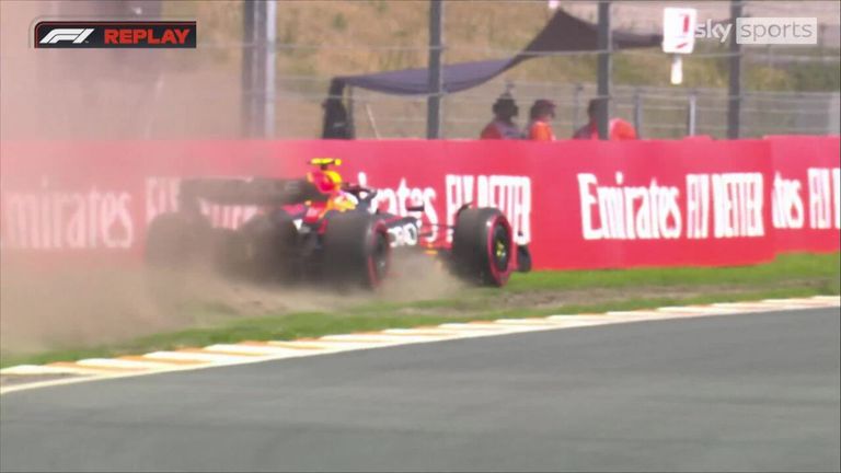 Red Bull'dan Sergio Perez, Hollanda Grand Prix'sindeki ilk antrenmanda duvara çarpmaktan sadece birkaç santim uzaktaydı.