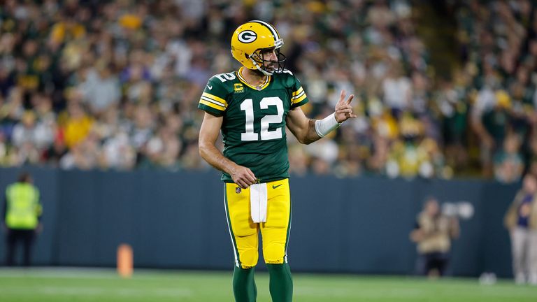 Aaron Rodgers became the fifth player to reach 450 touchdown passes in NFL history with his assist to Aaron Jones during the Green Bay Packers' 27-10 win against the Chicago Bears.