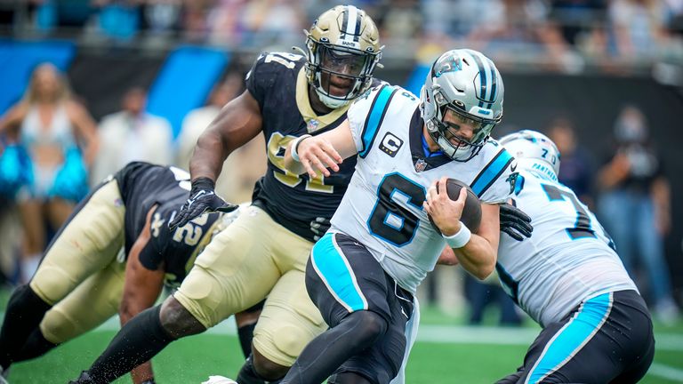 Street chases down Panthers quarterback Baker Mayfield