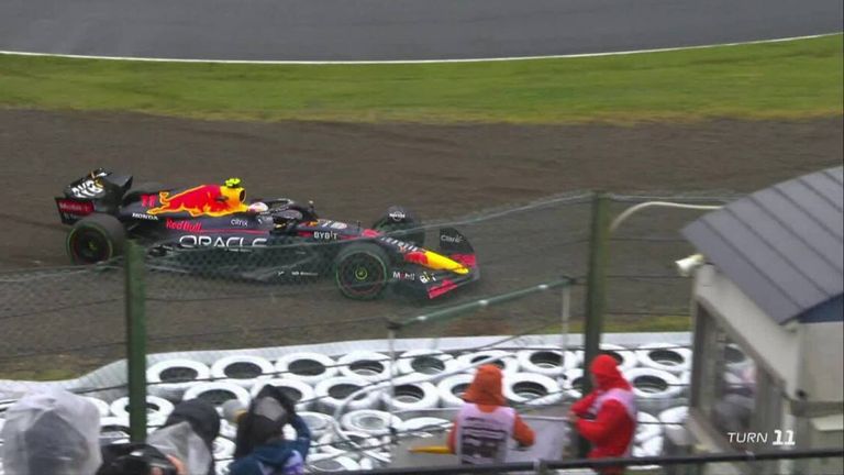 Red Bull’s Sergio Perez became the latest driver to go off-track at Turn 11 at the Suzuka International Racing Course
