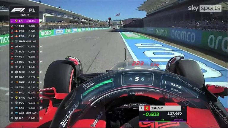 Ride on board with Carlos Sainz as he goes fastest in his first practice at the US Grand Prix.