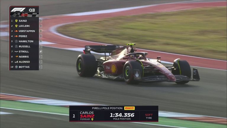 El piloto de Ferrari Carlos Sainz partirá desde la pole position en el Gran Premio de Estados Unidos.