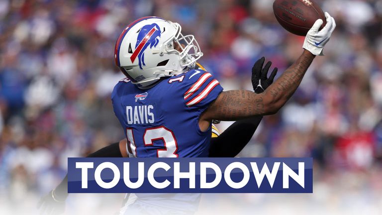 Josh Allen encontró al receptor abierto de los Buffalo Bills, Gabe Davis, mientras corría en un increíble touchdown de 98 yardas contra los Pittsburgh Steelers.