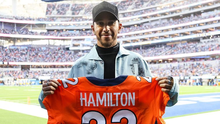 Lewis Hamilton watched the Denver Broncos for the first time after becoming co-owner of the NFL team as they played in Los Angeles