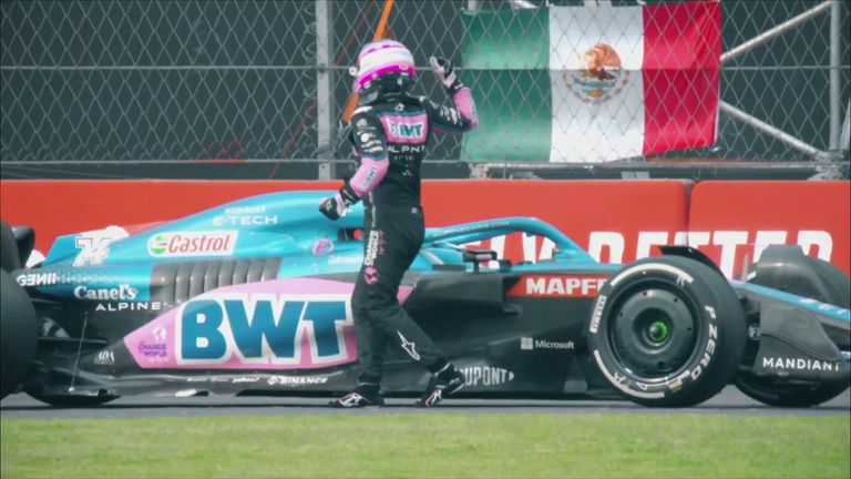 Fernando Alonso had to retire in Mexico City after suffering an engine failure in his Alpine on lap 65.