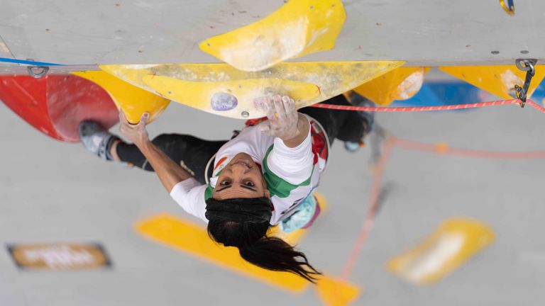 Rekabi spoke to a state TV reporter upon her return to Iran (Rhea Khang/International Federation of Sport Climbing via AP)