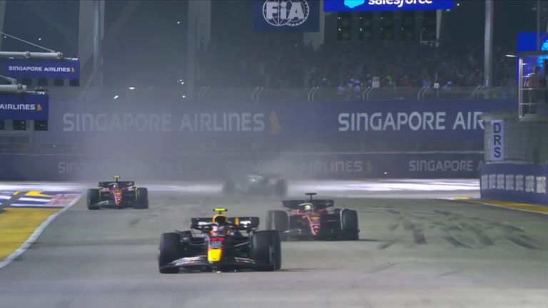 Sergio Perez takes the lead from Charles Leclerc with Max Verstappen making a slow start to the Singapore Grand Prix
