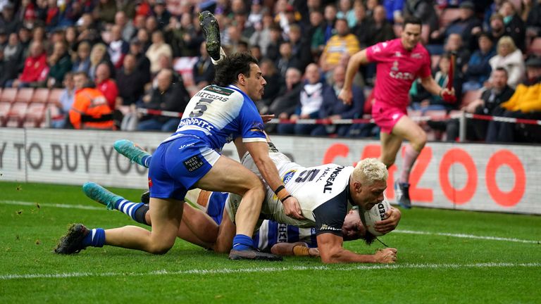 Ryan Hall goes over for his first try of the match