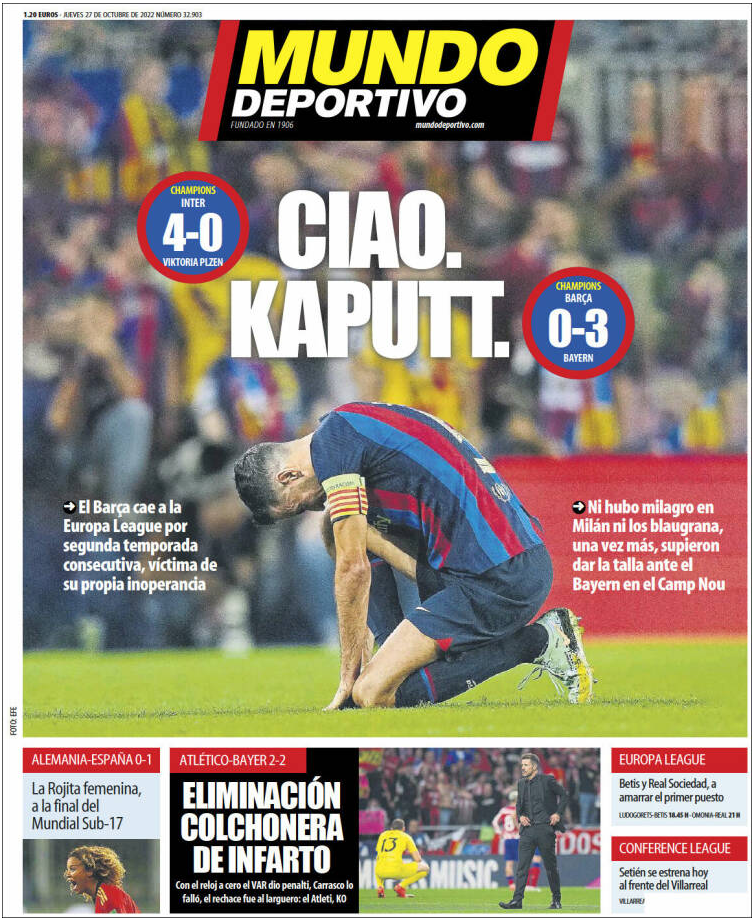 Today's Spanish Papers: Atletico Madrid suffer giant-killing while  Barcelona climb to third - Football España