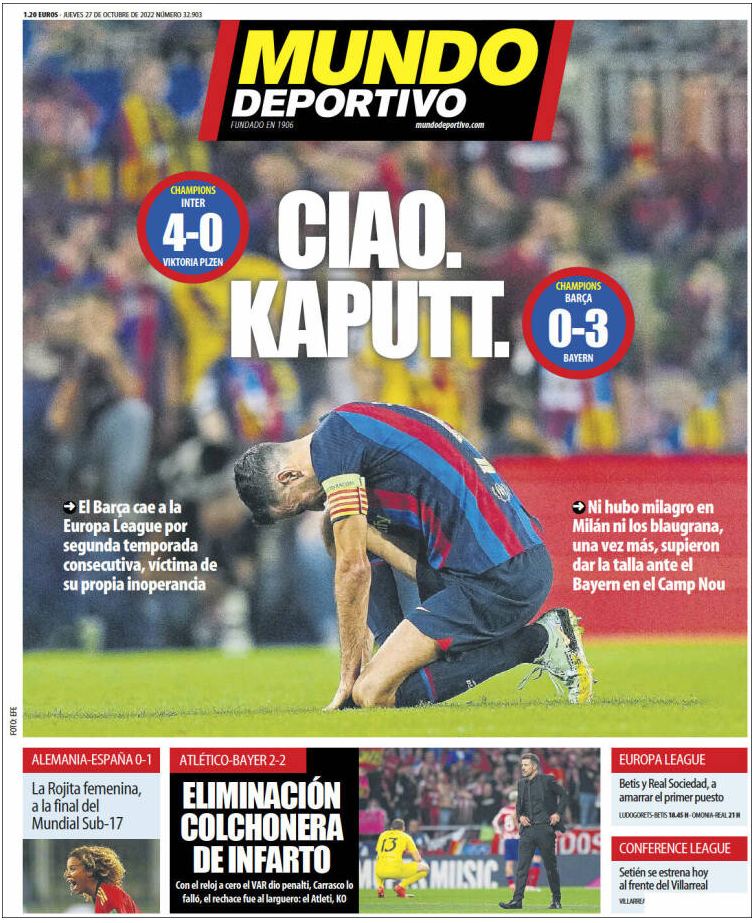 Barcelona crash out of Champions League on 'night of terror' as Spanish  newspapers lament 'complete failure' | Football News | Sky Sports