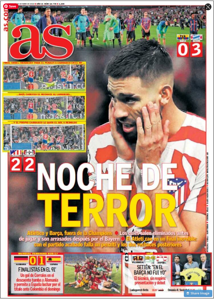 Today's Spanish Papers: Atletico Madrid suffer giant-killing while  Barcelona climb to third - Football España