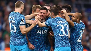 Clement Lenglet is mobbed by his Spurs team-mates