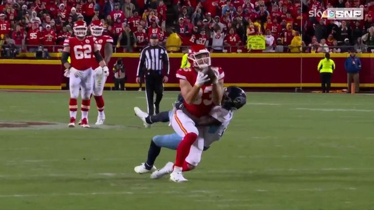Kansas City Chiefs quarterback Patrick Mahomes and Noah Gray cook up a miraculous 27-yard pass play in overtime
