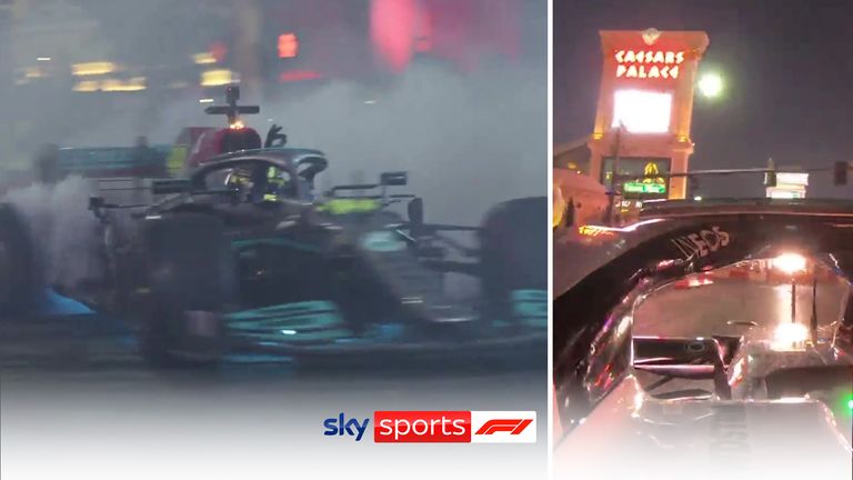 Lewis Hamilton, Sergio Perez and George Russell put on a dazzling demonstration run for the Las Vegas Grand Prix launch party, with Hamilton insisting next year's debut race will be 'incredible'