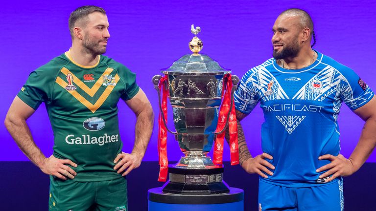 Australia captain James Tedesco and Samoa skipper Junior Paulo face off ahead of the World Cup final