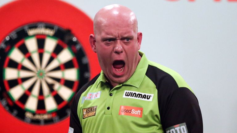 Michael van Gerwen celebrates on his way to victory at the Cazoo Players Championship Finals at Butlins in Minehead 