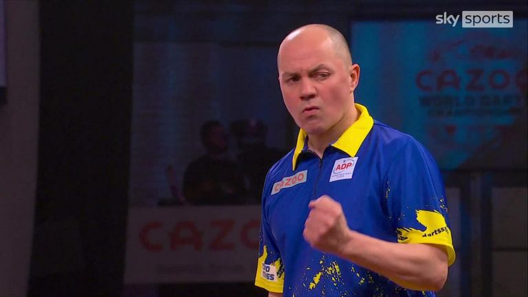 Vladyslav Omelchenko made history by becoming the first Ukrainian to participate in the PDC World Championship and celebrated with this spectacular 143 checkout during his loss to Luke Woodhouse.