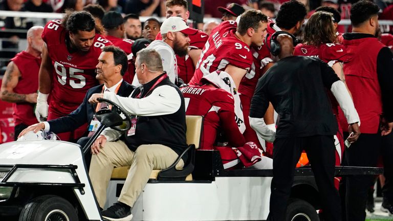 Arizona quarterback Kyler Murray had to be taken off the field after suffering a knee injury early in their clash against New England.