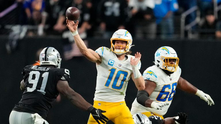 Highlights of the Los Angeles Chargers against the Las Vegas Raiders from Week 13 of the NFL season.