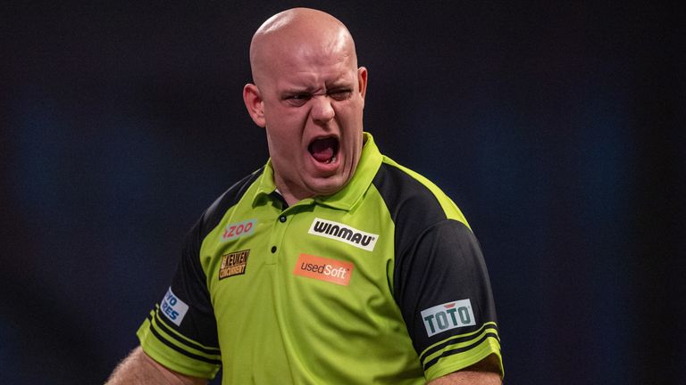 Michael van Gerwen threw 49 scores of 130 in 28 legs as he defeated Mensur Suljovic in a classic World Championship encounter