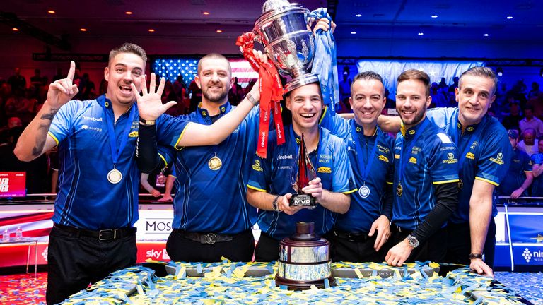 Team Europe celebrate after clinching their third straight Mosconi Cup