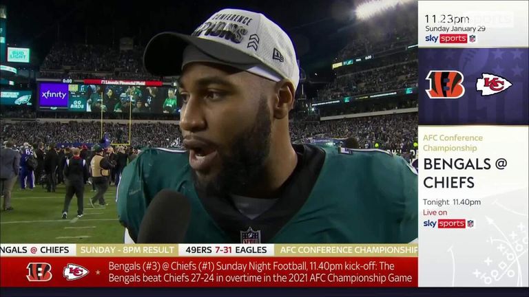 Philadelphia Eagles' Haason Reddick was all smiles after a dominant defensive performance helped his team see off the San Francisco 49ers and book a Super Bowl spot.