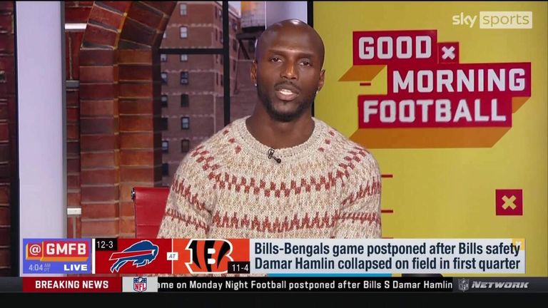 Former NFL player Jason McCourty prays for and pays tribute to Damar Hamlin after he was taken to hospital in a 'critical condition', having suffered a cardiac arrest in the Bills' game against the Bengals on Monday night