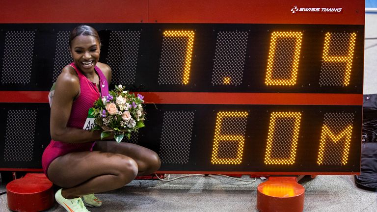 Dina Asher-Smith celebrates her British record 