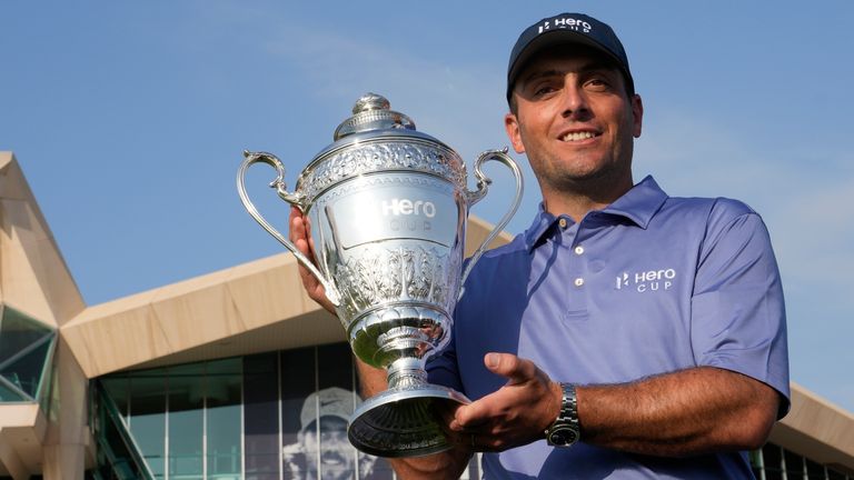 Francesco Molinari celebrates after overseeing Continental Europe's Hero Cup triumph
