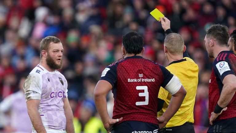 Northampton hooker Mikey Haywood was sin-binned for connecting with the head of Carbery, and perhaps fortunate to avoid red