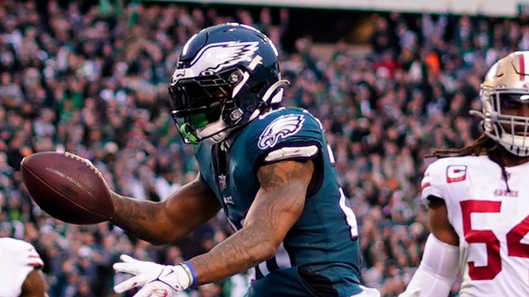 Philadelphia Eagles running back Miles Sanders topped 1,000 yards for the first time in his career in a superb 2022 season
