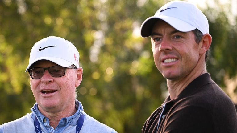 McIlroy (right) with DP World Tour Chief Executive Keith Paley ahead of the Hero Dubai Desert Classic 
