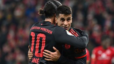 Joao Cancelo celebrates with fellow former Manchester City player Leroy Sane