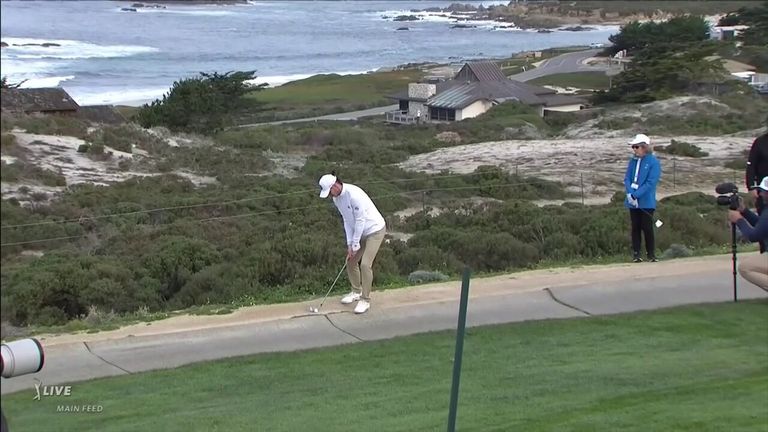 Gareth Bale hits an amazing shot from the cart-path at the Pebble Beach Pro-Am