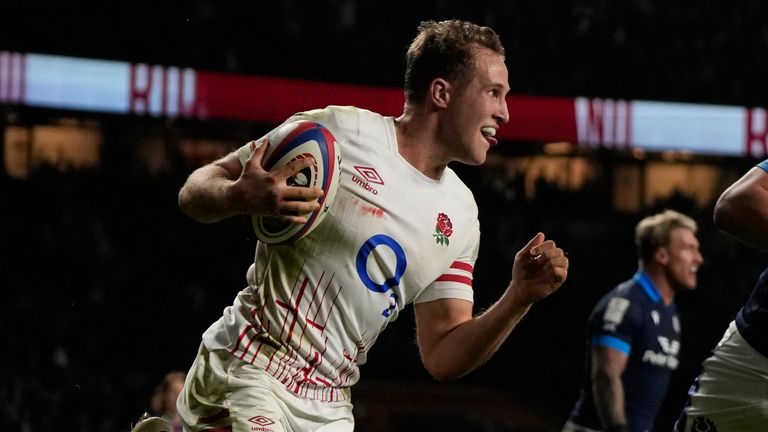 Max Malins scored his first two tries in an England shirt