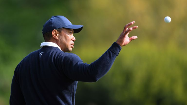 Sarah Stirk, Sophie Walker and Dame Laura Davies react to Tiger Woods handing Justin Thomas a tampon during the opening round of the Genesis Invitational on Thursday.