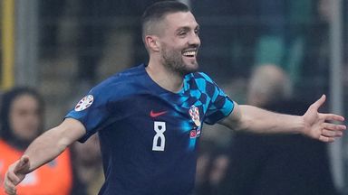 Croatia's Mateo Kovacic celebrates after scoring his side's opening goal against Turkey
