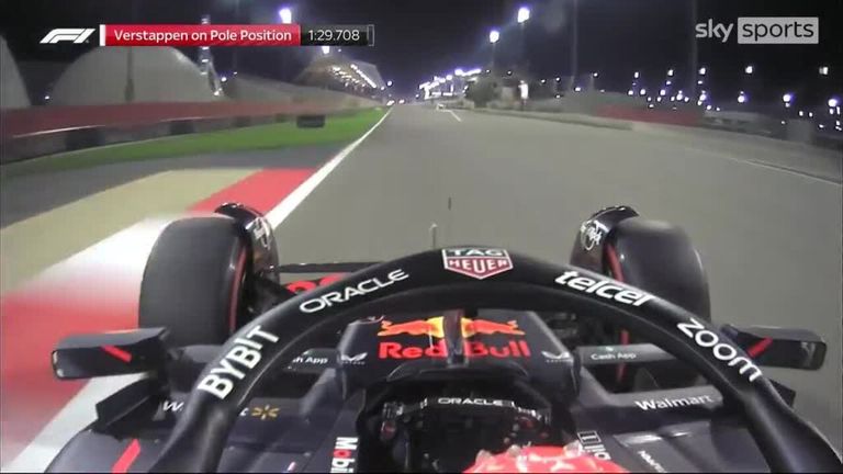 Ride onboard with Max Verstappen as the two-time world champion secures pole in the season opener in Bahrain.